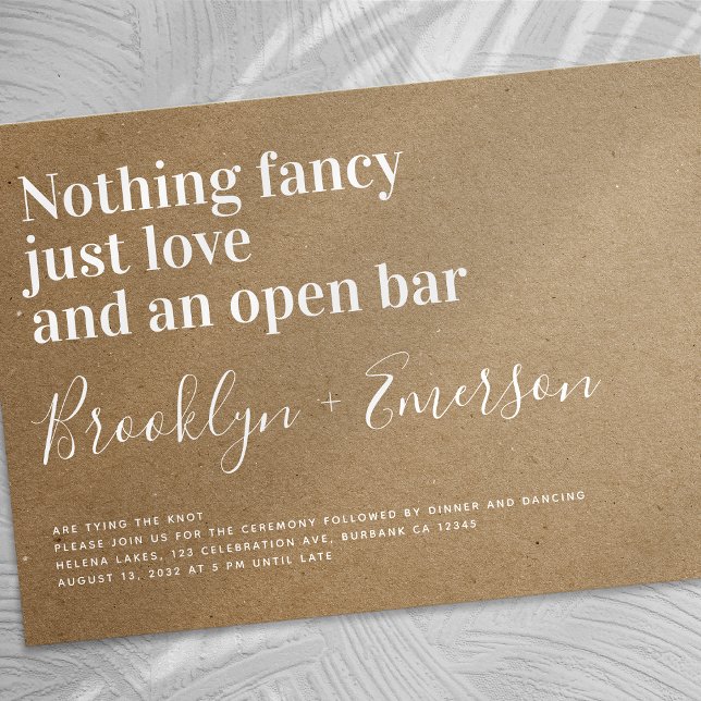 Invitación Tipografía divertida Open Bar Kraft Boda (Subido por el creador)