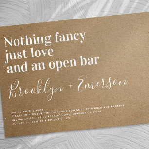 Invitación Tipografía divertida Open Bar Kraft Boda