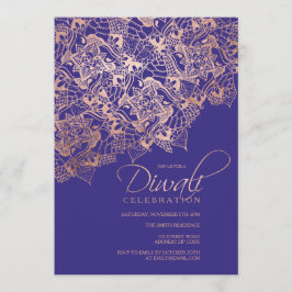 Invitación Tipografía diwali rosa dorado mandala azul violeta