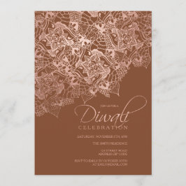 Invitación Tipografía Diwali rosa dorado mandala marrón