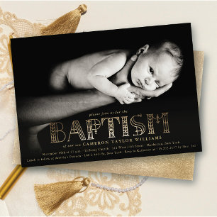 Invitación Tipografía Dorada Elegante Chic Foto de Bautizo