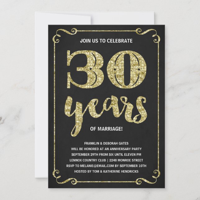 Invitación Tipografía Dorada | Falso Foil 30 Aniversario (Anverso)