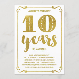Invitación Tipografía dorada   Hoja falsa 10º Aniversario