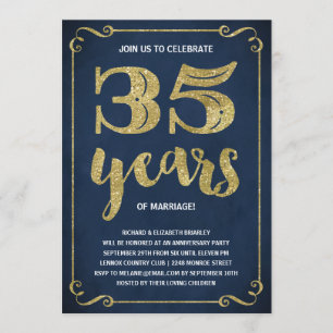 Invitación Tipografía dorada Hoja falsa 35 aniversario