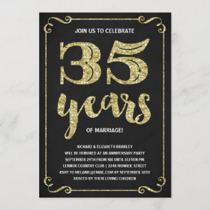 Invitación Tipografía dorada Hoja falsa 35 aniversario