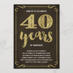 Invitación Tipografía dorada   Hoja falsa 40 aniversario