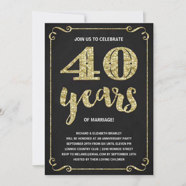 Invitación Tipografía dorada | Hoja falsa 40 aniversario (Anverso)