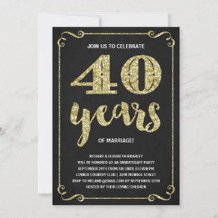 Invitación Tipografía dorada Hoja falsa 40 aniversario