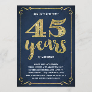 Invitación Tipografía dorada   Hoja falsa 45 aniversario