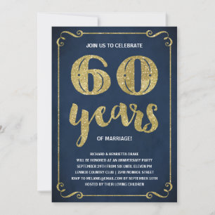 Invitación Tipografía dorada   Hoja falsa 60 aniversario