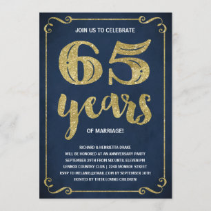 Invitación Tipografía dorada   Hoja falsa 65 aniversario