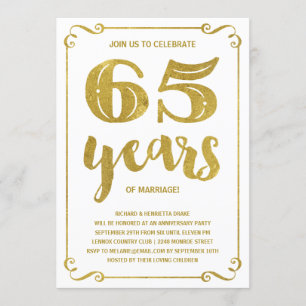 Invitación Tipografía dorada Hoja falsa 65 aniversario