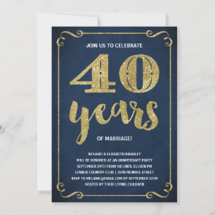 Invitación Tipografía dorada Hojalata falsa 40 aniversario