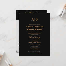 Invitación Tipografía Dorada Monograma Foto Boda
