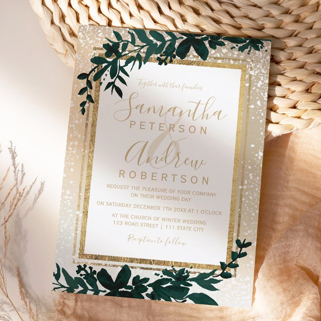 Invitación tipografía dorada nieve elegante boda de invierno (Subido por el creador)