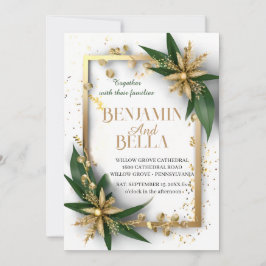 Invitación tipografía dorada nieve elegante boda de invierno
