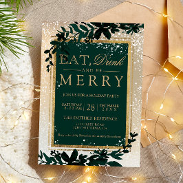 Invitación tipografía dorada nieve elegante comer Navidades