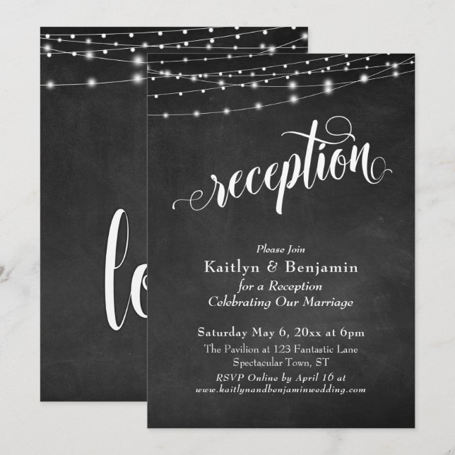Invitación Tipografía Elaborada Pizarra Luces Recepción (Anverso / Reverso)