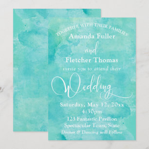 Invitación Tipografía elegante acuarela turquesa Boda 3