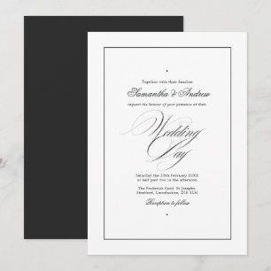 Invitación Tipografía elegante atemporal para boda en negro y