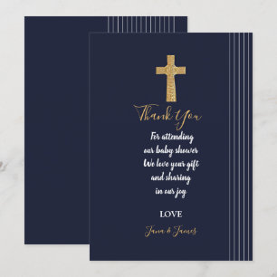 Invitación Tipografía elegante azul marino dorado gracias