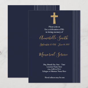 Invitación Tipografía elegante azul marino dorado Memoria amo