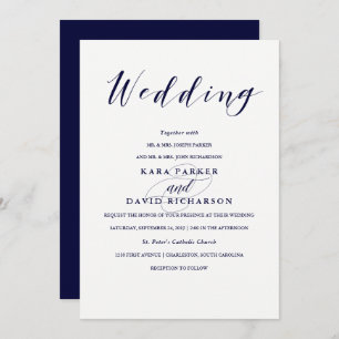 Invitación Tipografía elegante  Boda azul de la marina