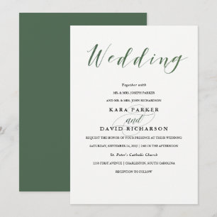 Invitación Tipografía elegante Boda verde profundo