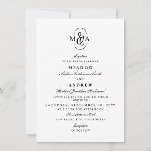Invitación Tipografía elegante Bodas Monograma Ampersand