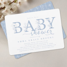 Tipografía elegante de baby shower floral azul pol