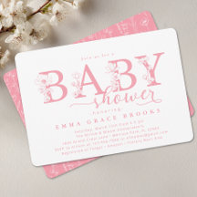 Tipografía elegante de baby shower floral rosa