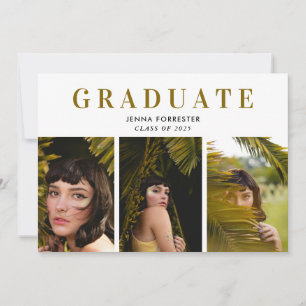 Invitación Típografía elegante de grado Tres fotos