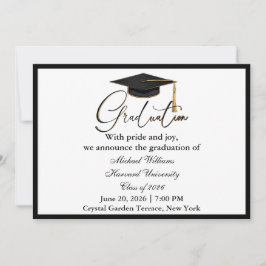 Invitación Tipografía Elegante Gorra Negra Graduación Monocro