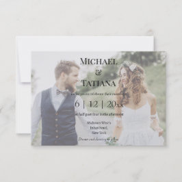 Invitación tipografía elegante rsvp qr código 2 fotos boda