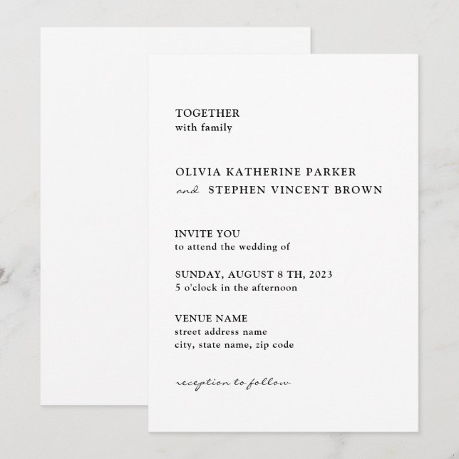 Invitación Tipografía en blanco y negro Boda moderno (Anverso / Reverso)