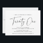 Invitación Tipografía en blanco y negro | Sencillo cumpleaños<br><div class="desc">Invitaciones modernas de 21 años con "veintiuno" en un guión escrito a mano. Diseño minimalista de sólo texto con fuente negra en contraste en un fondo blanco.</div>