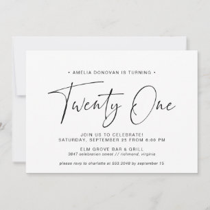 Invitación Tipografía en blanco y negro   Sencillo cumpleaños