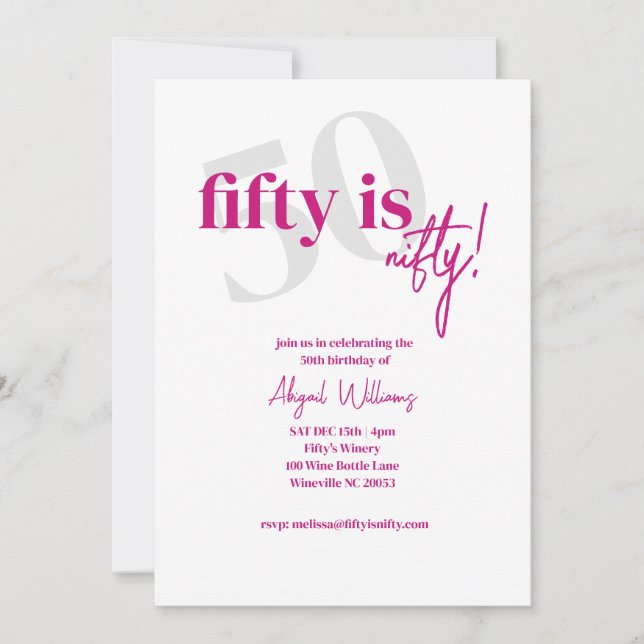 Invitación Tipografía en negrita con caligrafía 50 Cumpleaños (Anverso)