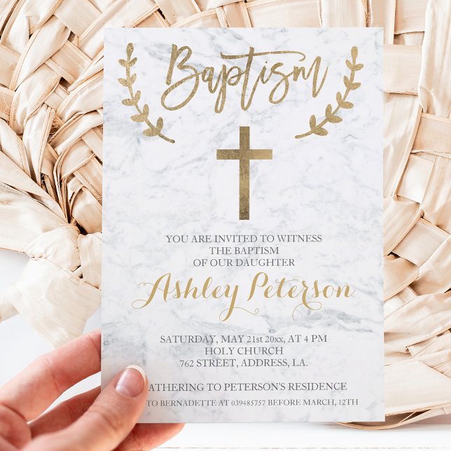 Invitación Tipografía en oro falso bautismo de mármol (Subido por el creador)
