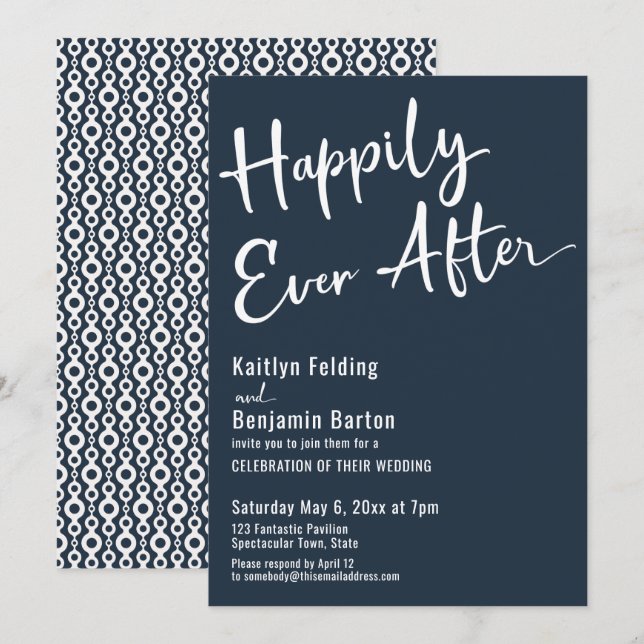 Invitación Tipografía Felices para Siempre Negrita Blanco sob (Anverso / Reverso)