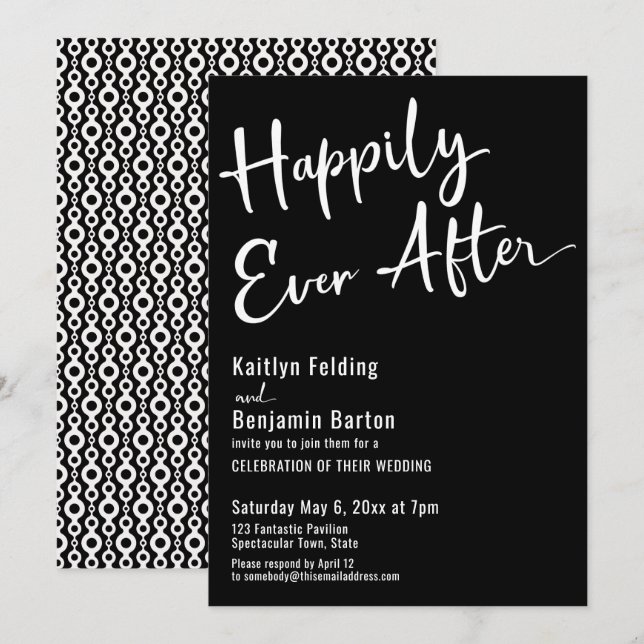 Invitación Tipografía Felices para Siempre Negrita Blanco sob (Anverso / Reverso)