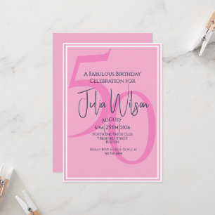 Invitación Tipografía Femenina Moderna Rosa Cumpleaños 50