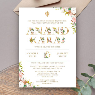 Invitación Tipografía floral Anand Karaj Sikh Boda