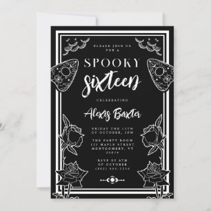 Invitación Típografía floral blanca gótica dulce dieciséis