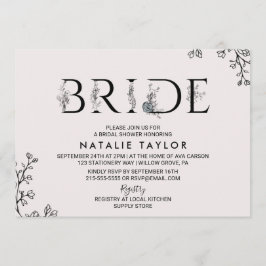 Invitación Tipografía floral Brida Bridal Shower