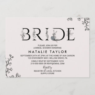 Invitación Tipografía floral Brida Bridal Shower