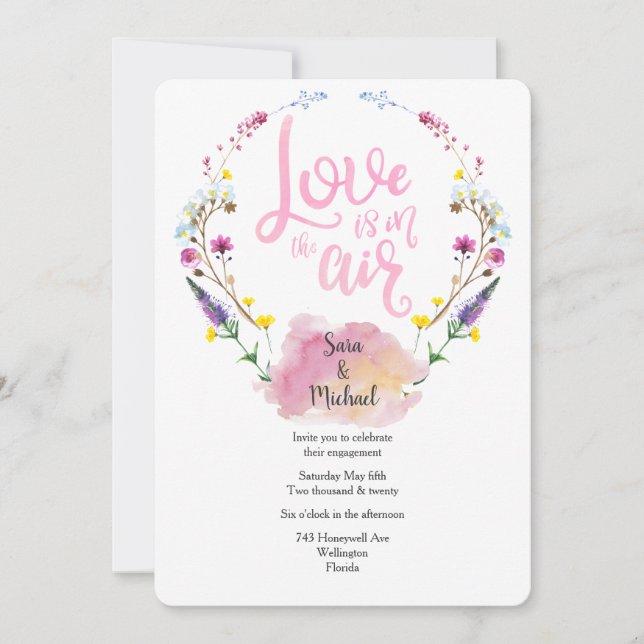 Invitación Tipografía floral Compromiso romántico (Anverso)