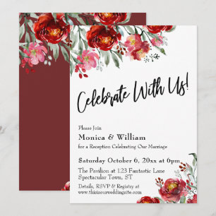 Invitación Tipografía Floral Rojo Borgoña Celebra con Nosotro