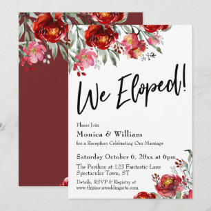 Invitación Tipografía Floral Rojo Borgoña Nos Fugamos