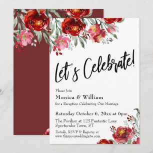 Invitación Tipografía Floral Rojo Borgoña Vamos a Celebrar